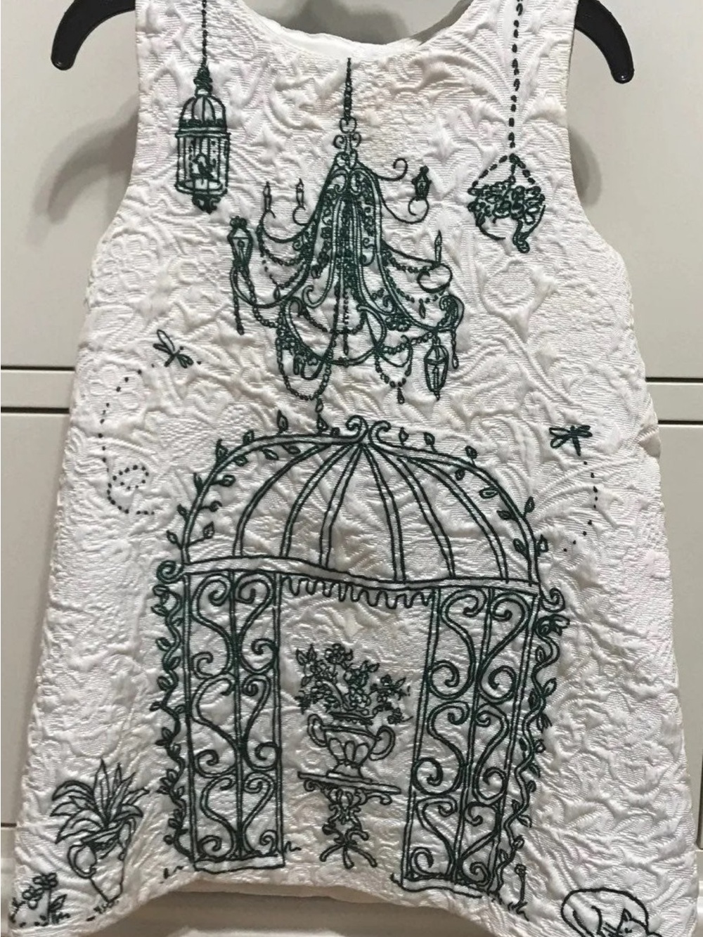 Dolce & Gabbana White Dress with Dark Green Embroidery